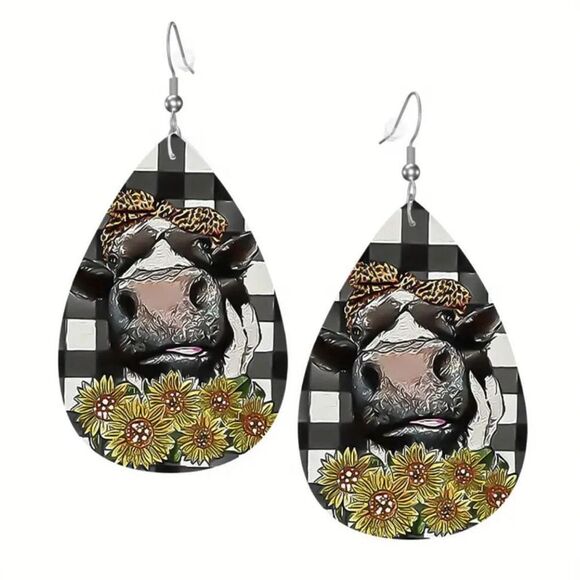 2/$10 ⭐️ 3/$12 | Faux Leather Cow Teardrop Earrings - Picture 1 of 7